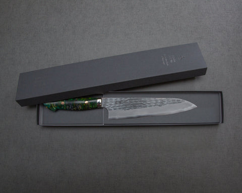Nigara R2/SG2 Tsuchime Kurouchi 210mm Gyuto with Polished Emerald Acrylic Handle