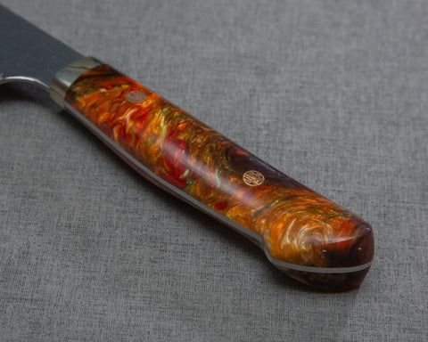 Nigara R2/SG2 Tsuchime Kurouchi 210mm Gyuto with Polished Lava Acrylic Handle