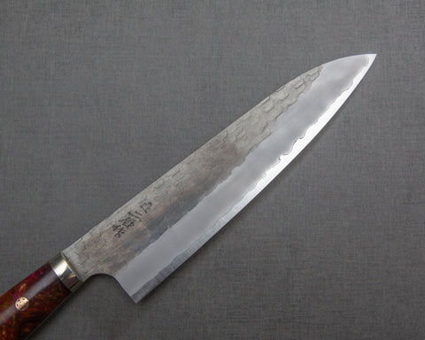 Nigara R2/SG2 Tsuchime Kurouchi 210mm Gyuto with Polished Maroon Amber Acrylic Handle