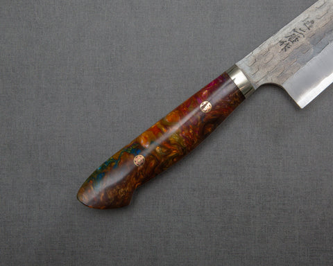 Nigara R2/SG2 Tsuchime Kurouchi 210mm Gyuto with Polished Maroon Amber Acrylic Handle