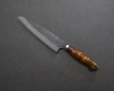 Nigara R2/SG2 Tsuchime Kurouchi 210mm Gyuto with Polished Maroon Amber Acrylic Handle