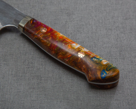 Nigara R2/SG2 Tsuchime Kurouchi 210mm Gyuto with Polished Maroon Amber Acrylic Handle