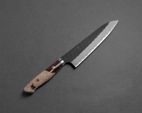 Nigara R2/SG2 Tsuchime Kurouchi 210mm Gyuto with Stabilized Wood / Polished Wine Acrylic Handle