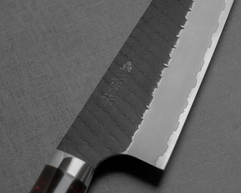 Nigara R2/SG2 Tsuchime Kurouchi 210mm Gyuto with Stabilized Wood / Polished Wine Acrylic Handle