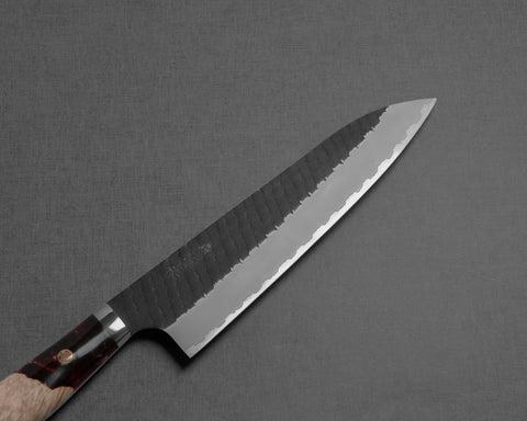 Nigara R2/SG2 Tsuchime Kurouchi 210mm Gyuto with Stabilized Wood / Polished Wine Acrylic Handle