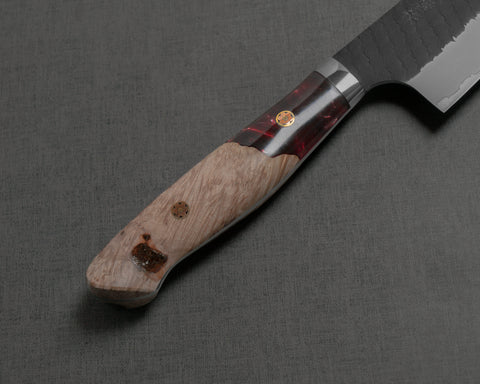 Nigara R2/SG2 Tsuchime Kurouchi 210mm Gyuto with Stabilized Wood / Polished Wine Acrylic Handle