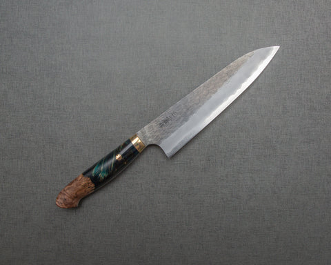 Nigara R2/SG2 Tsuchime Kurouchi 210mm Gyuto with Stabilized Wood / Polished Jadeite Acrylic Handle