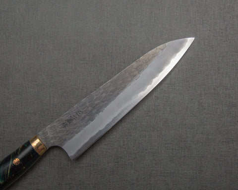 Nigara R2/SG2 Tsuchime Kurouchi 210mm Gyuto with Stabilized Wood / Polished Jadeite Acrylic Handle