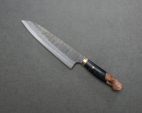 Nigara R2/SG2 Tsuchime Kurouchi 210mm Gyuto with Stabilized Wood / Polished Jadeite Acrylic Handle