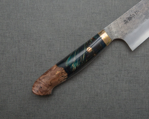 Nigara R2/SG2 Tsuchime Kurouchi 210mm Gyuto with Stabilized Wood / Polished Jadeite Acrylic Handle
