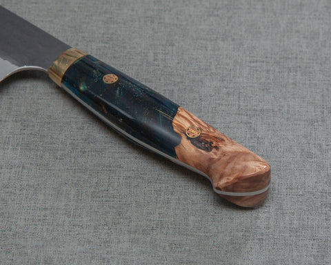 Nigara R2/SG2 Tsuchime Kurouchi 210mm Gyuto with Stabilized Wood / Polished Jadeite Acrylic Handle