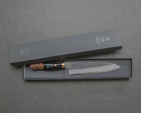 Nigara R2/SG2 Tsuchime Kurouchi 210mm Gyuto with Stabilized Wood / Polished Jadeite Acrylic Handle