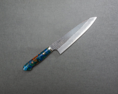 Nigara R2/SG2 Tsuchime Kurouchi 210mm Gyuto with Polished Sunset Sodalite Acrylic Handle