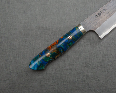 Nigara R2/SG2 Tsuchime Kurouchi 210mm Gyuto with Polished Sunset Sodalite Acrylic Handle