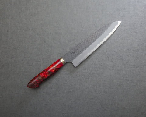 Nigara R2/SG2 Tsuchime Kurouchi 210mm Gyuto with Polished Red Lava Acrylic Handle