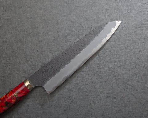 Nigara R2/SG2 Tsuchime Kurouchi 210mm Gyuto with Polished Red Lava Acrylic Handle