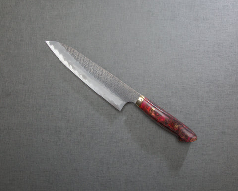 Nigara R2/SG2 Tsuchime Kurouchi 210mm Gyuto with Polished Red Lava Acrylic Handle