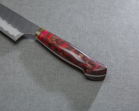 Nigara R2/SG2 Tsuchime Kurouchi 210mm Gyuto with Polished Red Lava Acrylic Handle