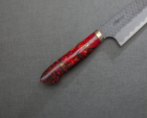 Nigara R2/SG2 Tsuchime Kurouchi 210mm Gyuto with Polished Red Lava Acrylic Handle