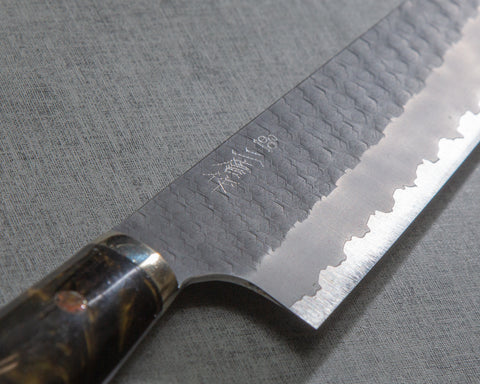 Nigara R2/SG2 Tsuchime Kurouchi 210mm Gyuto with Polished Tigereye Acrylic Handle