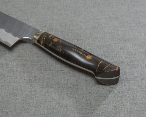 Nigara R2/SG2 Tsuchime Kurouchi 210mm Gyuto with Polished Tigereye Acrylic Handle