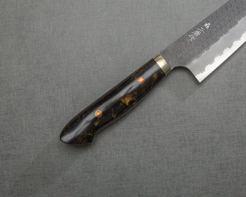 Nigara R2/SG2 Tsuchime Kurouchi 210mm Gyuto with Polished Tigereye Acrylic Handle