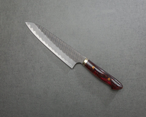 Nigara R2/SG2 Tsuchime Kurouchi 210mm Gyuto with Polished Ruby Acrylic Handle