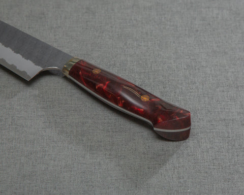 Nigara R2/SG2 Tsuchime Kurouchi 210mm Gyuto with Polished Ruby Acrylic Handle