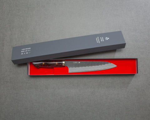 Nigara R2/SG2 Tsuchime Kurouchi 210mm Gyuto with Polished Ruby Acrylic Handle