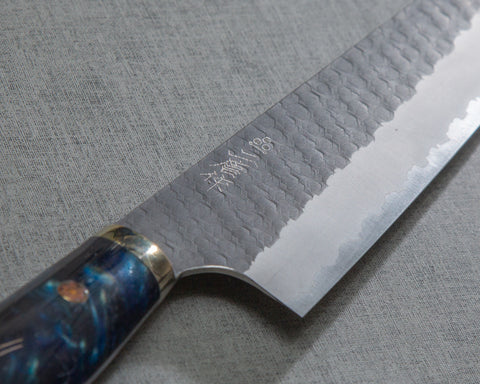Nigara R2/SG2 Tsuchime Kurouchi 210mm Gyuto with Polished Twilight Blue Acrylic Handle