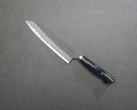 Nigara R2/SG2 Tsuchime Kurouchi 210mm Gyuto with Polished Twilight Blue Acrylic Handle