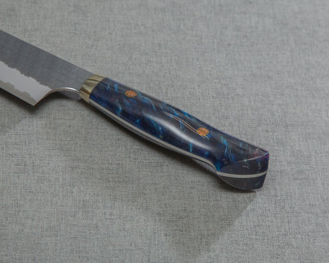 Nigara R2/SG2 Tsuchime Kurouchi 210mm Gyuto with Polished Twilight Blue Acrylic Handle