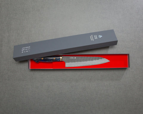 Nigara R2/SG2 Tsuchime Kurouchi 210mm Gyuto with Polished Twilight Blue Acrylic Handle