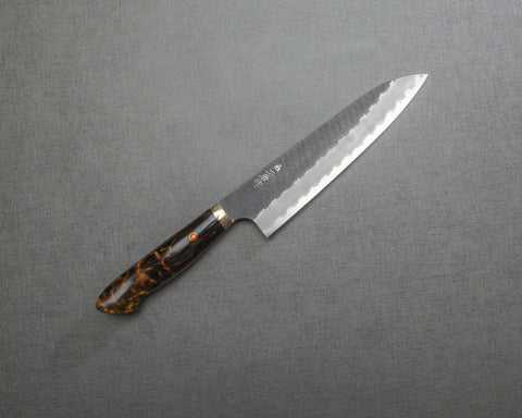 Nigara R2/SG2 Tsuchime Kurouchi 210mm Gyuto with Polished Tigereye Acrylic Handle