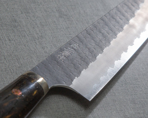 Nigara R2/SG2 Tsuchime Kurouchi 210mm Gyuto with Polished Tigereye Acrylic Handle