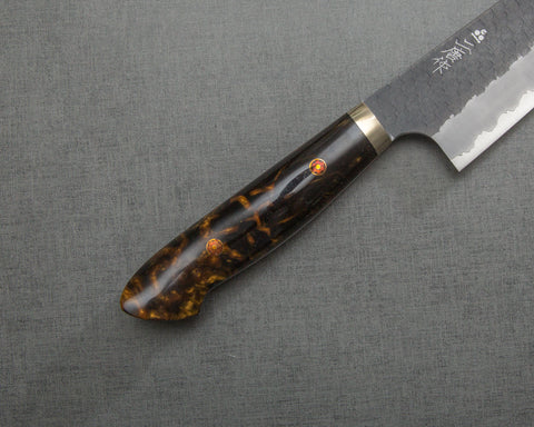 Nigara R2/SG2 Tsuchime Kurouchi 210mm Gyuto with Polished Tigereye Acrylic Handle