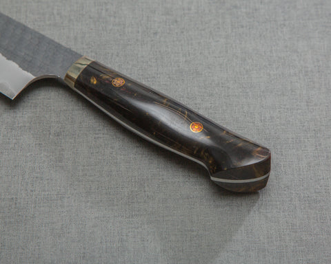 Nigara R2/SG2 Tsuchime Kurouchi 210mm Gyuto with Polished Tigereye Acrylic Handle