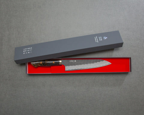 Nigara R2/SG2 Tsuchime Kurouchi 210mm Gyuto with Polished Tigereye Acrylic Handle