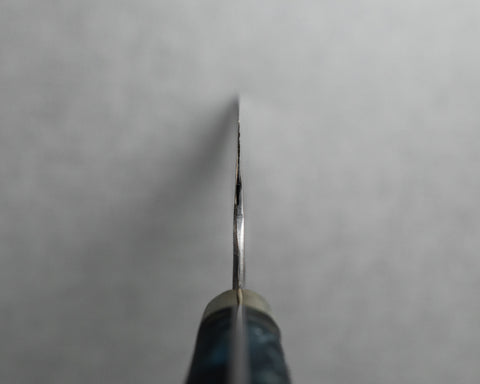 Nigara R2/SG2 Tsuchime Kurouchi 210mm Gyuto with Stabilized Wood / Polished Aquamarine Acrylic Handle
