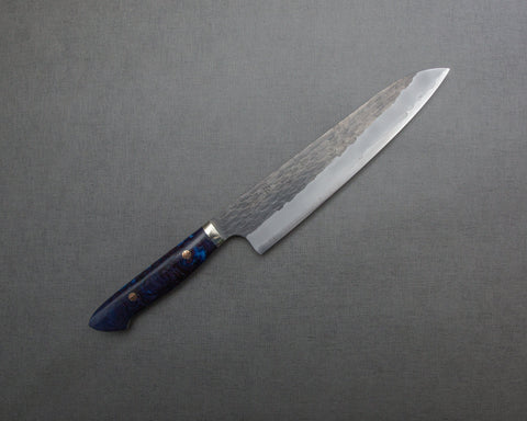 Nigara R2/SG2 Tsuchime Kurouchi 240mm Gyuto 搭配拋光靛藍壓克力手柄
