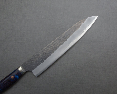 Nigara R2/SG2 Tsuchime Kurouchi 240mm Gyuto 搭配拋光靛藍壓克力手柄