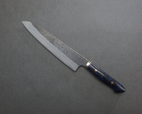 Nigara R2/SG2 Tsuchime Kurouchi 240mm Gyuto 搭配拋光靛藍壓克力手柄