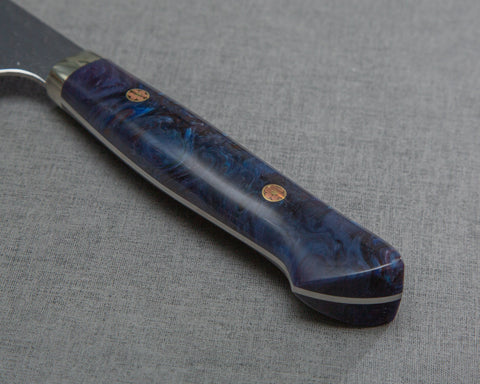 Nigara R2/SG2 Tsuchime Kurouchi 240mm Gyuto 搭配拋光靛藍壓克力手柄