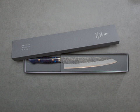 Nigara R2/SG2 Tsuchime Kurouchi 240mm Gyuto 搭配拋光靛藍壓克力手柄