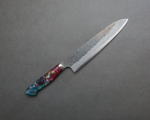 Nigara R2/SG2 Tsuchime Kurouchi 240mm Gyuto with Polished Mixed Marble Acrylic Handle