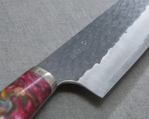 Nigara R2/SG2 Tsuchime Kurouchi 240mm Gyuto with Polished Mixed Marble Acrylic Handle