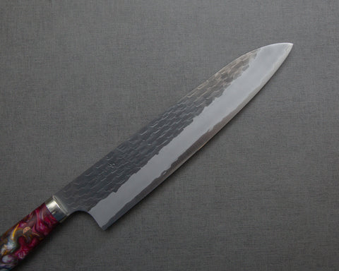 Nigara R2/SG2 Tsuchime Kurouchi 240mm Gyuto with Polished Mixed Marble Acrylic Handle