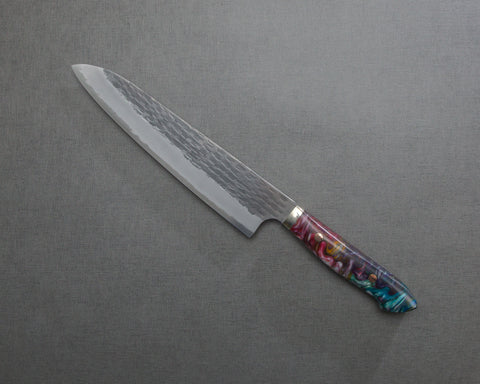 Nigara R2/SG2 Tsuchime Kurouchi 240mm Gyuto with Polished Mixed Marble Acrylic Handle