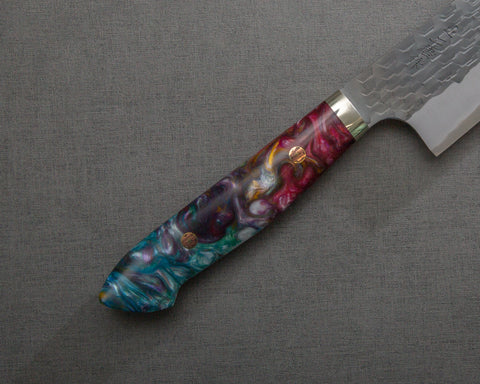 Nigara R2/SG2 Tsuchime Kurouchi 240mm Gyuto with Polished Mixed Marble Acrylic Handle