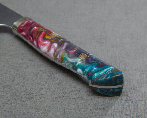 Nigara R2/SG2 Tsuchime Kurouchi 240mm Gyuto with Polished Mixed Marble Acrylic Handle